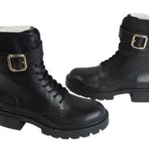 Zara Laced Black Leather Ankle Boots, Size: 9 (Women)